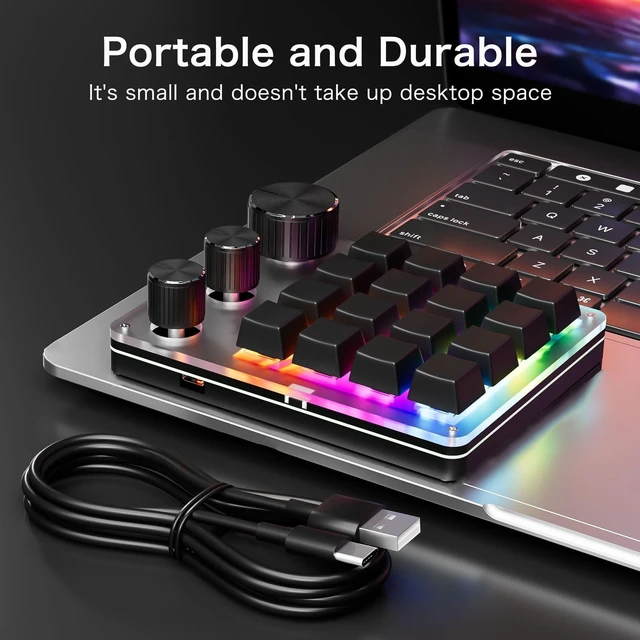 Alt view image 5 of 5 - Erchineko Custom Keypad, 16 Key Programmable Mechanical Keyboard with 3 Layers LED Backlit and Aluminum Knobs, for Gaming Shortcuts (Black)