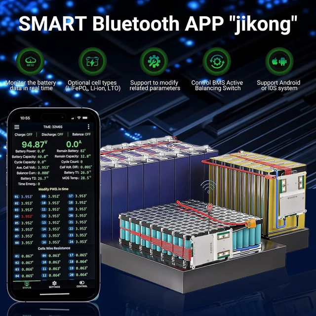 Alt view image 4 of 5 - Li-ion LiFePO4 BMS 300A 4S-8S 12V-24V Lithum ion Battery Management System PCB Protection Board, with 2A Active Balancing Current for LiFePO4 Li-ion LTO Lithium Battery Pack