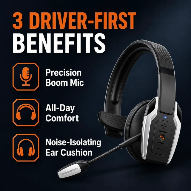 Alt view image 3 of 5 - Bytewave shop Trucker Bluetooth Headset, Bluetooth 6.0 Wireless Headset with ENC Noise Cancelling Mic, 58H Play Time, Hands-Free Headset for Truck Drivers, Office Calls & Driving-Silver