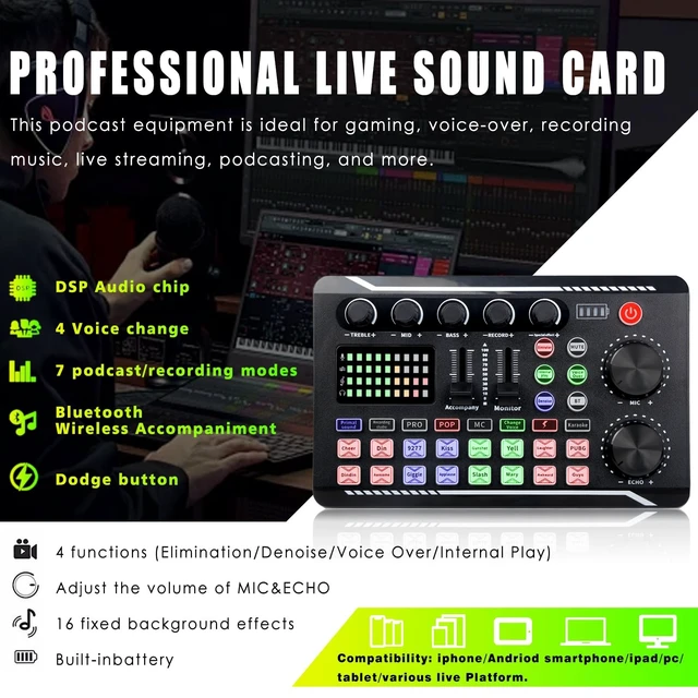 Alt view image 2 of 5 - jindaaudio Professional Live Sound Card, Audio Mixer and Audio Interface with DJ Mixer Effects, Voice Changer - Studio Equipment for Streaming/Podcasting/Gaming
