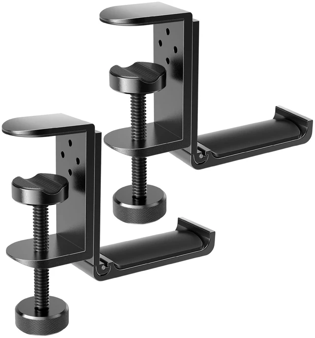 Main image of APPHOME 2 Pack Foldable Headphone Stand Hanger Holder, Aluminum Under Desk Clamp Hook Mount, Space-Saving Soundbar Stand with Universal Fit for Gaming PC Accessories