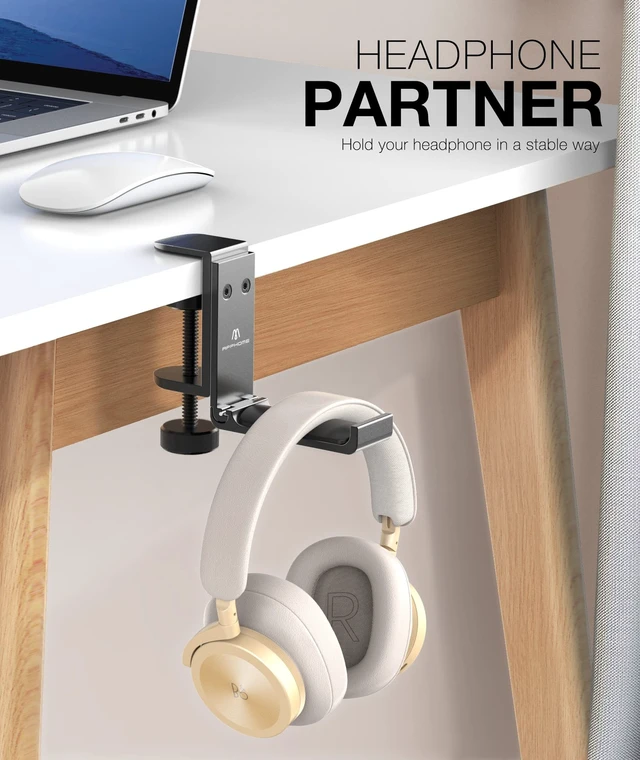 Alt view image 2 of 5 - APPHOME 2 Pack Foldable Headphone Stand Hanger Holder, Aluminum Under Desk Clamp Hook Mount, Space-Saving Soundbar Stand with Universal Fit for Gaming PC Accessories
