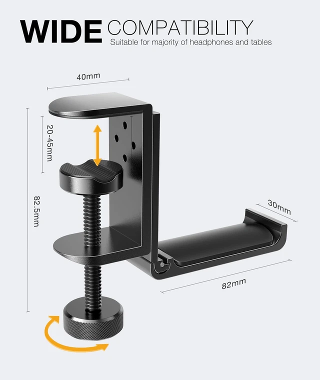 Alt view image 5 of 5 - APPHOME 2 Pack Foldable Headphone Stand Hanger Holder, Aluminum Under Desk Clamp Hook Mount, Space-Saving Soundbar Stand with Universal Fit for Gaming PC Accessories