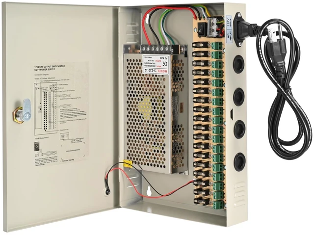 Main image of 18-Channel CCTV Power Supply Box, 12V 30A with Resettable Fuse