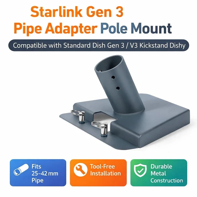 Alt view image 4 of 5 - YIILII Starlink Gen 3 Pipe Adapter, Compatible with Standard 4/4X/V4/Enterprise, Heavy Duty Steel, Metal Locking Pins, 1.1"-1.57" Pole, Adapter Only