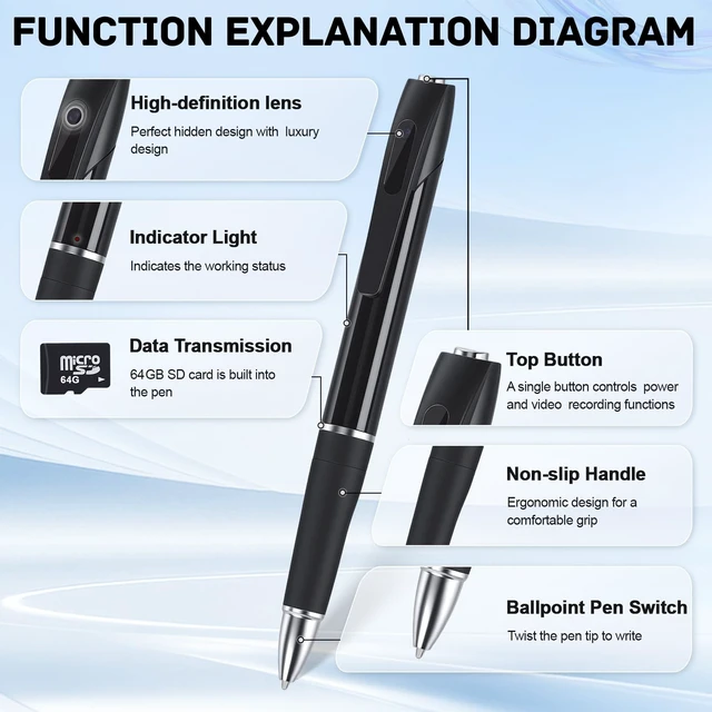 Alt view image 4 of 5 - xooccdieo Mini Spy Pen Camera, 1080P Full HD Video Recorder for Home & Nanny Use, Long Battery Life, Easy One-Button Operation (2026 Upgrade)
