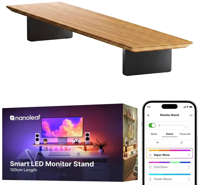 Main image of Nanoleaf Smart Monitor Stand, Wood Riser, RGB LED Task & Ambient Light
