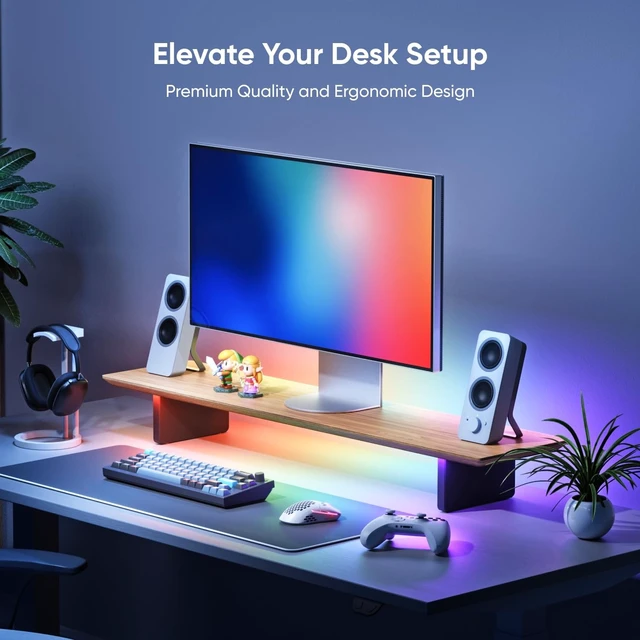 Alt view image 2 of 5 - Nanoleaf Smart Monitor Stand, Wood Riser, RGB LED Task & Ambient Light