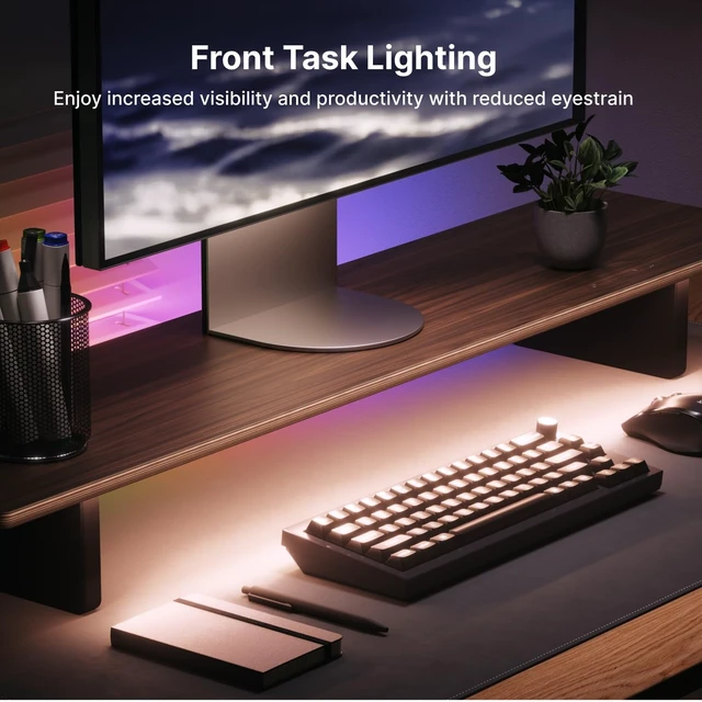 Alt view image 5 of 5 - Nanoleaf Smart Monitor Stand, Wood Riser, RGB LED Task & Ambient Light