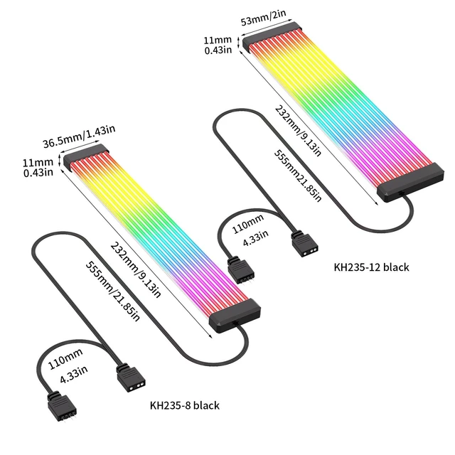Alt view image 2 of 5 - LDPCSJ RGB Cable Extension PC Kit, Flexible ARGB Lighting Sleeves, RGB PC Cables Extension, Fits 8Pin/24Pin Cover for Motherboard and GPU PC Cables, 5V 3Pin ARGB SYNC, RGB PSU Cables Black