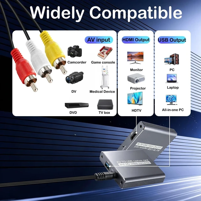 Alt view image 2 of 5 - VHS to Digital Capture Card, USB 1080P Video Capture Card for VCR Hi8 DVD