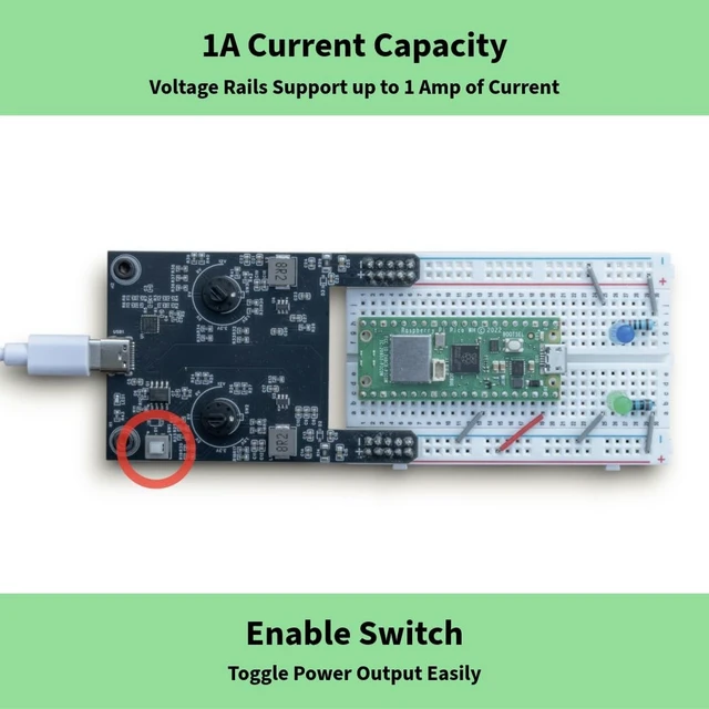 Alt view image 4 of 5 - Bintronics USB-C Adjustable 12V/9V/6V/5V/3.3V/1.5V 2A Total Output Breadboard Power Supply USB-C PD Compatible with Raspberry Pi, Pico W, ESP32