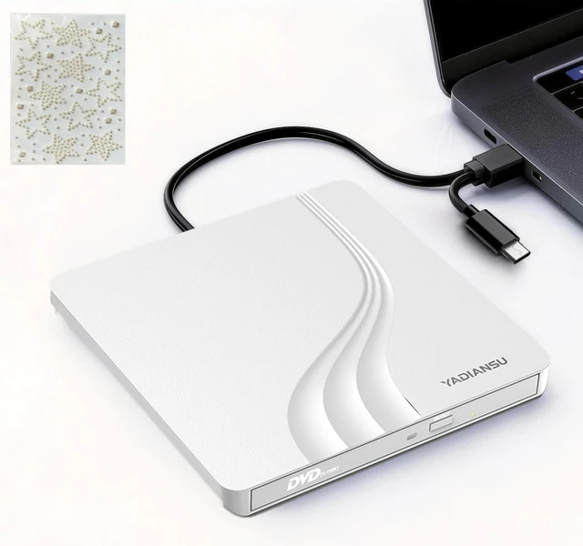 Main image of External CD DVD Drive, 0.5 Ultra Slim USB 3.0 Type-C DVD Player, CD DVD+/-RW Optical Drive, Portable DVD CD Burner Reader Writer Recorder for Laptop, Desktop, Mac, Windows 11/10/8/7, Linux, White