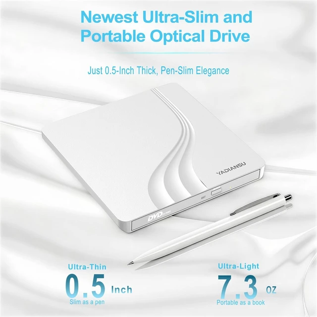 Alt view image 2 of 5 - External CD DVD Drive, 0.5 Ultra Slim USB 3.0 Type-C DVD Player, CD DVD+/-RW Optical Drive, Portable DVD CD Burner Reader Writer Recorder for Laptop, Desktop, Mac, Windows 11/10/8/7, Linux, White