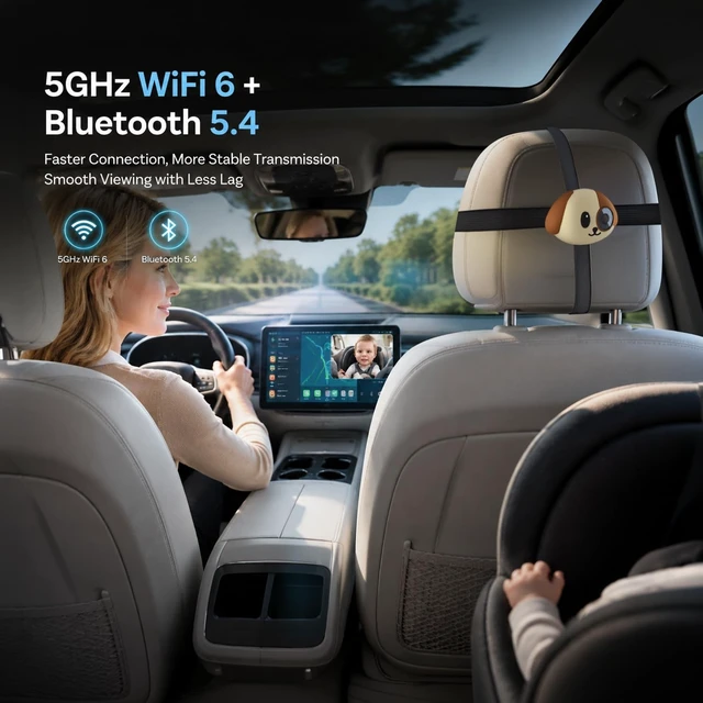 Alt view image 3 of 5 - Baby Car Camera with Wireless CarPlay Adapter, 1080P Car Baby Monitor for Factory Screen, Picture-in-Picture Navigation, Cute Dag Silicone Design (for iPhone Only)