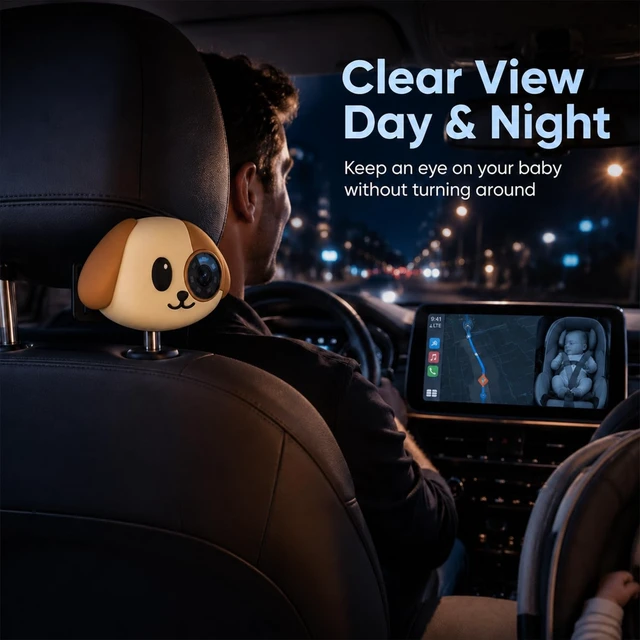 Alt view image 5 of 5 - Baby Car Camera with Wireless CarPlay Adapter, 1080P Car Baby Monitor for Factory Screen, Picture-in-Picture Navigation, Cute Dag Silicone Design (for iPhone Only)