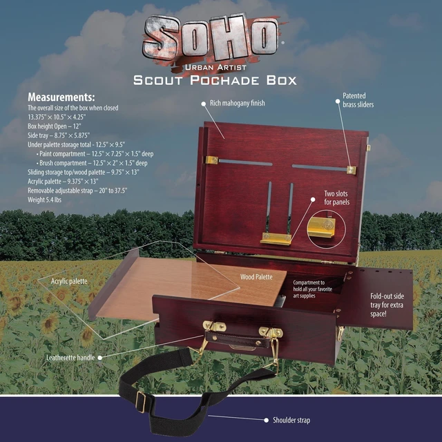 Alt view image 2 of 5 - SoHo Urban Artist Scout Pochade Box with Apex Tripod - Adjustable Camera Stand and Compact Artist Easel for Outdoor Painting, Field Photography, and Travel Studio Setup