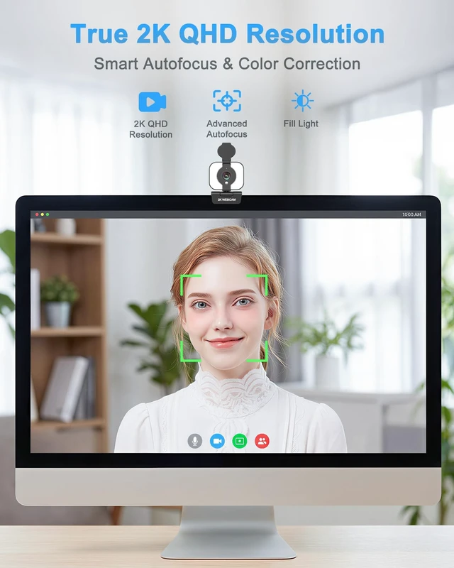 Alt view image 3 of 5 - Atatat 2K Webcam for PC with Light, Microphone, Privacy Cover