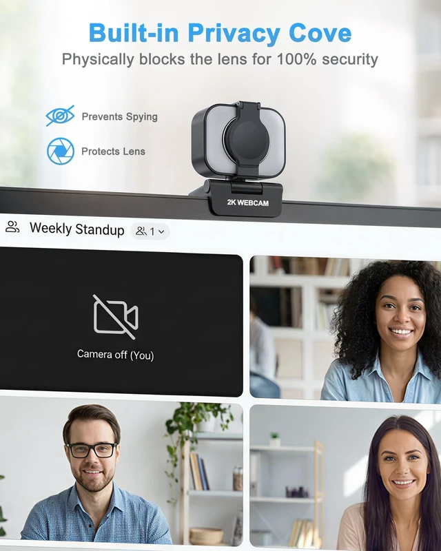 Alt view image 4 of 5 - Atatat 2K Webcam for PC with Light, Microphone, Privacy Cover