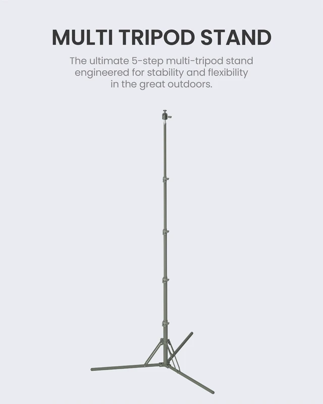 Alt view image 2 of 5 - CLAYMORE Tripod Stand (Light Khaki) - Lightweight Aluminum Outdoor Action Camera, Fan & Lighting Stand, 1/4" Mount, 19-75in, 360 Ball Head, Wind-Resistant. Carrying Case and Dual-Sided Hook.