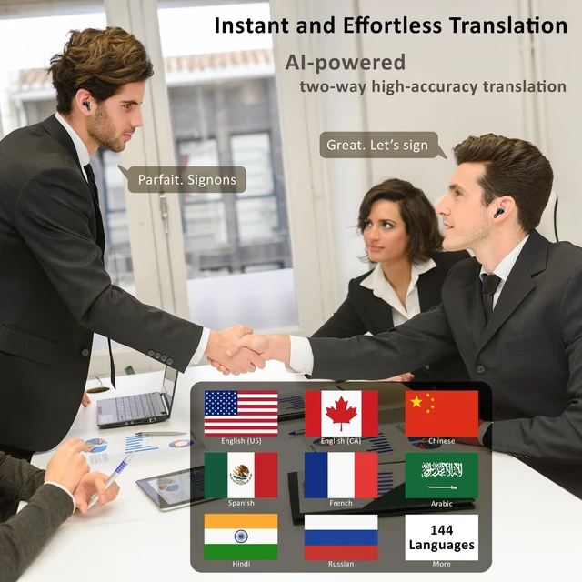 Alt view image 3 of 5 - AI Translation Earbuds Real-Time 2-Way Translator in 144 Languages, AI Assistant, Touchscreen Case, ANC/ENC Noise Cancellation, Hi-Fi Drivers, Long Battery Life, No Subscription Required, iOS/Android