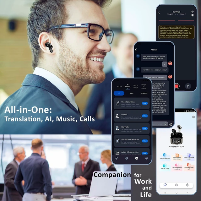 Alt view image 4 of 5 - AI Translation Earbuds Real-Time 2-Way Translator in 144 Languages, AI Assistant, Touchscreen Case, ANC/ENC Noise Cancellation, Hi-Fi Drivers, Long Battery Life, No Subscription Required, iOS/Android