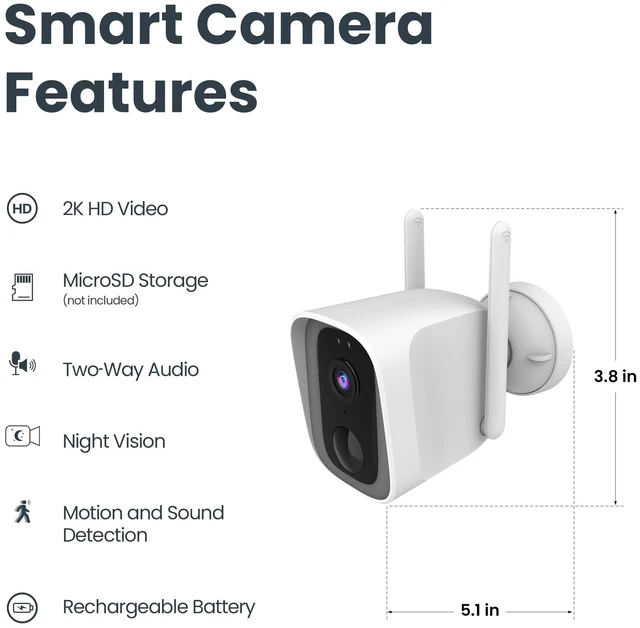 Alt view image 3 of 5 - Feit Electric Smart Outdoor Wireless Security Camera, 2K HD Video, Battery Powered or Solar-Ready, Advance Motion Detection, 2.4GHz Wi-Fi, 30ft. Night Vision, 2-Way Audio with Micro SD Card Sto