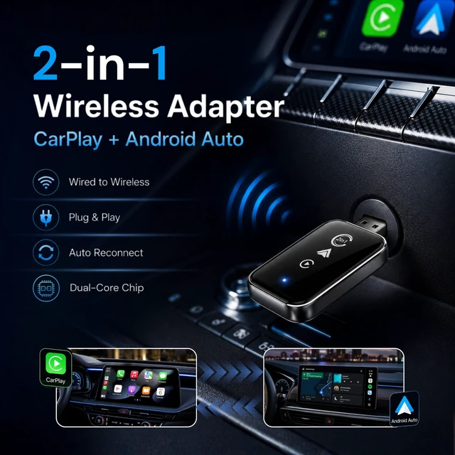 Alt view image 2 of 5 - Wireless CarPlay Adapter for iPhone & Android 2 in 1 Apple CarPlay & Android Auto Adapter, Plug & Play Bluetooth Dongle, Wired to Wireless Converter, USB-A + USB-C, Fast Auto Reconnect
