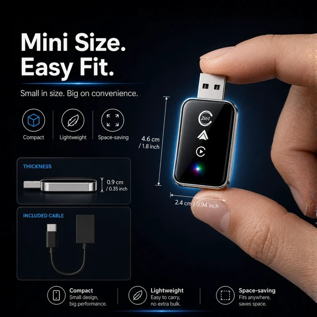 Alt view image 3 of 5 - Wireless CarPlay Adapter for iPhone & Android 2 in 1 Apple CarPlay & Android Auto Adapter, Plug & Play Bluetooth Dongle, Wired to Wireless Converter, USB-A + USB-C, Fast Auto Reconnect