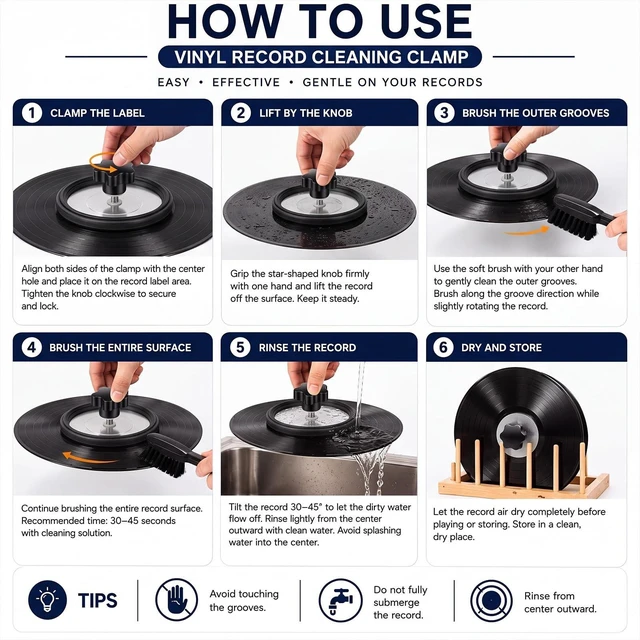 Alt view image 4 of 5 - Mifoci 2 Pcs Record Cleaning Protector, Safe Label Saver Clips for 7/10/12 Inch Lp Records, Ep Lp Vinyl Record Label Cleaning Protective Sleeve Protector Clear Visibility for Lovers