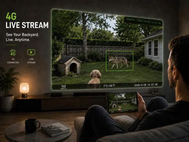 Alt view image 4 of 7 - VIBROWL AI Backyard Security Camera, 4G LTE Solar Outdoor Camera with AI Coyote & Animal Detection, Mobile Alerts, Remote Viewing and Night Vision