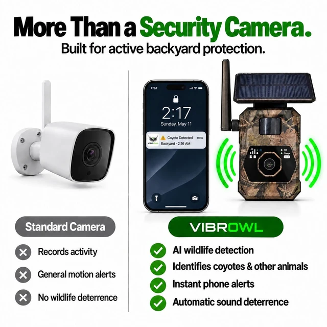 Alt view image 5 of 7 - VIBROWL Coyote Detection & Alert Camera for Backyard, AI Wildlife Detection, 4G LTE Solar Outdoor Security Camera, Remote Live View