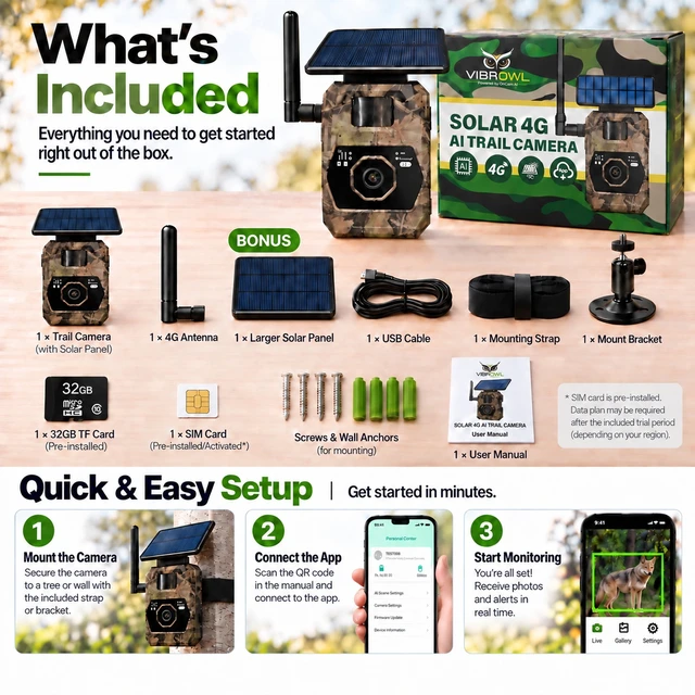 Alt view image 7 of 7 - VIBROWL Coyote Detection & Alert Camera for Backyard, AI Wildlife Detection, 4G LTE Solar Outdoor Security Camera, Remote Live View