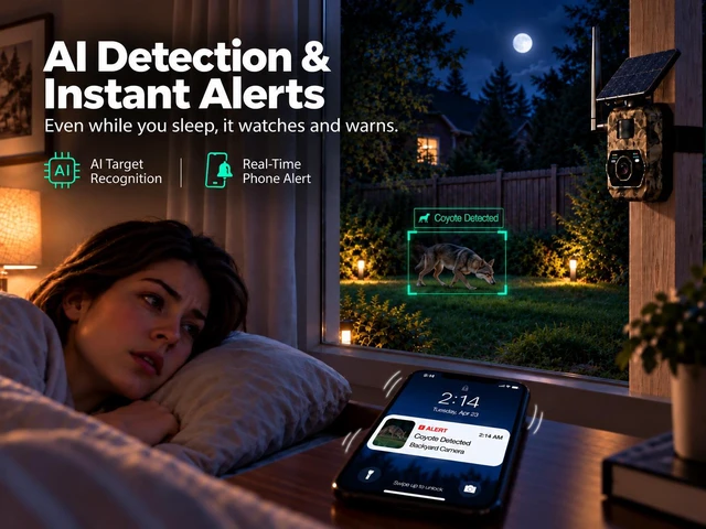 Alt view image 3 of 7 - VIBROWL Coyote Detection & Alert Camera for Backyard, AI Wildlife Detection, 4G LTE Solar Outdoor Security Camera, Remote Live View
