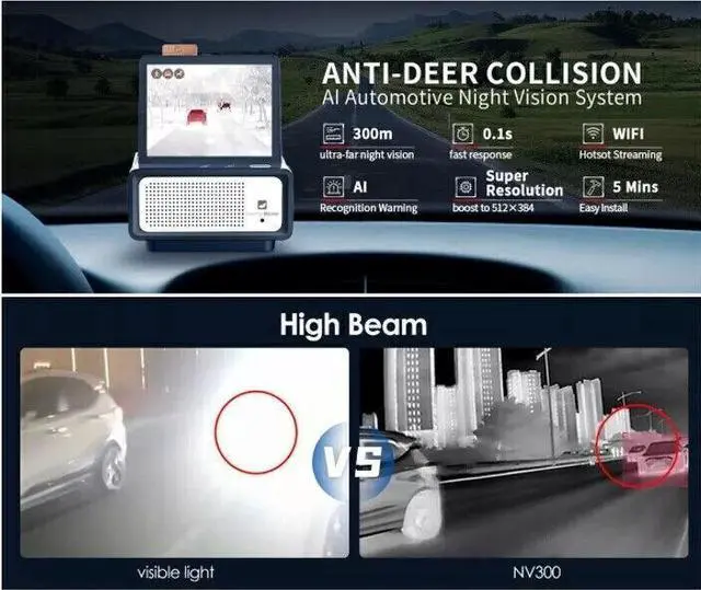 Alt view image 4 of 7 - Thermal Master NV300 WiFi Automotive AI Camera 7mm 300m Night Vision for Car