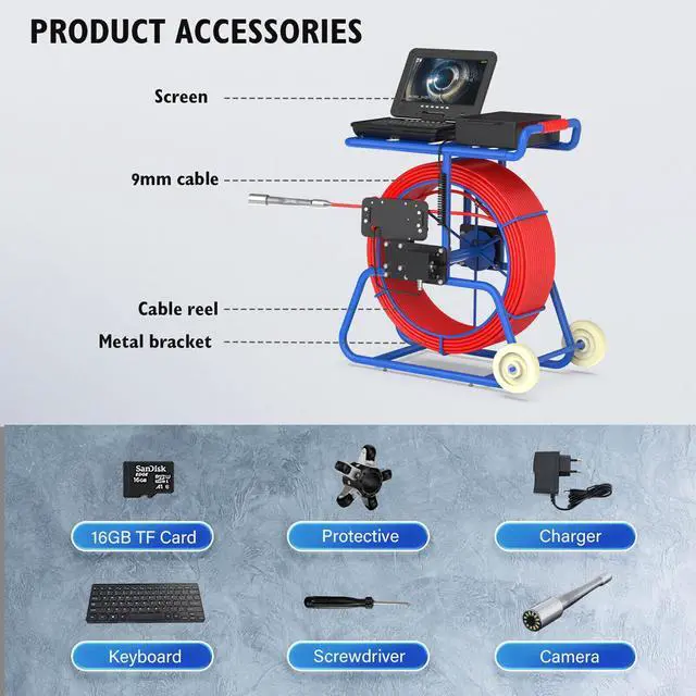 Alt view image 7 of 7 - 10" Channel Camera Inspection Camera Self Leveling Endoscope Tracking Device