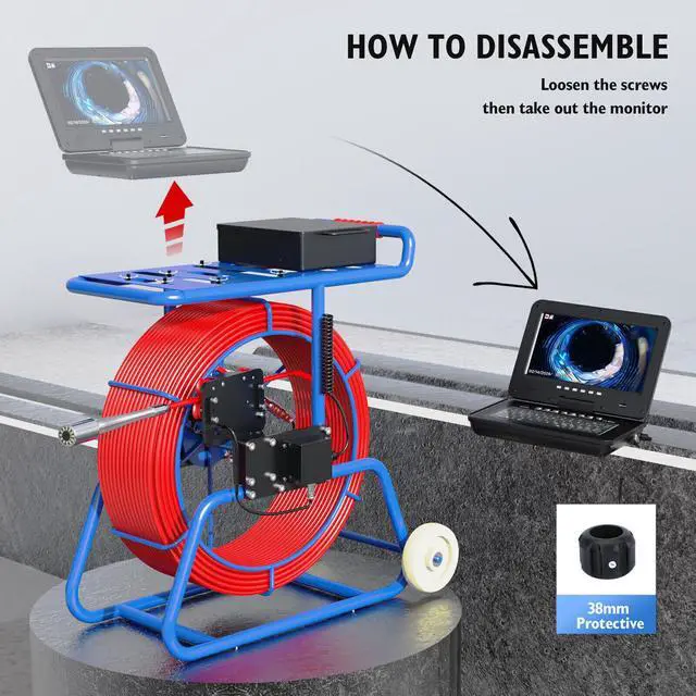 Alt view image 4 of 7 - Sewer Camera 9MM Thick Cable HD Drain Pipe Inspection Camera 10 In LCD Monitor