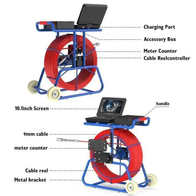 Alt view image 7 of 7 - Sewer Camera 9MM Thick Cable HD Drain Pipe Inspection Camera 10 In LCD Monitor