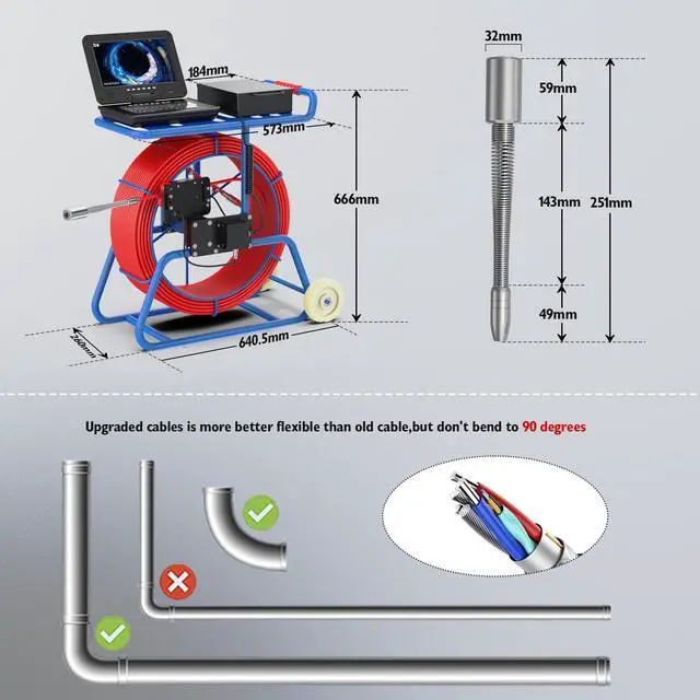 Alt view image 6 of 7 - 10" IPS Screen Sewage Camera 512HZ Pipe Inspection Camera with Meter Meter Meter