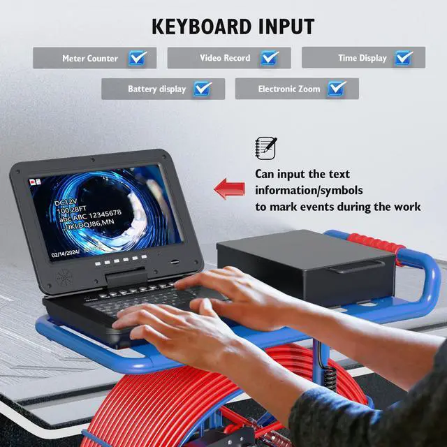 Alt view image 2 of 7 - 10" IPS Screen Sewage Camera 512HZ Pipe Inspection Camera with Meter Meter Meter