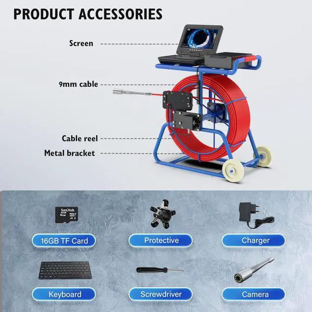Alt view image 7 of 7 - Sewer Camera Self Leveling Pipe Inspection Camera with 10" LCD Monitor