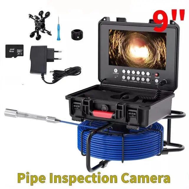 Main image of Pipe Inspection Camera HD Drain Sewer Camera 9" Monitor DVR Meter Counter