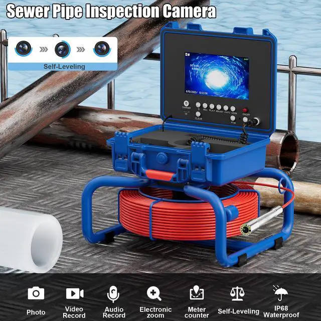Alt view image 2 of 7 - 7" Screen Sewer Pipe Inspection Camera with Meter Counter And Self-Leveling DVR
