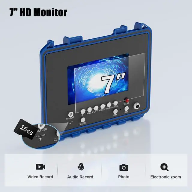 Alt view image 3 of 7 - 7" Screen Sewer Pipe Inspection Camera with Meter Counter And Self-Leveling DVR