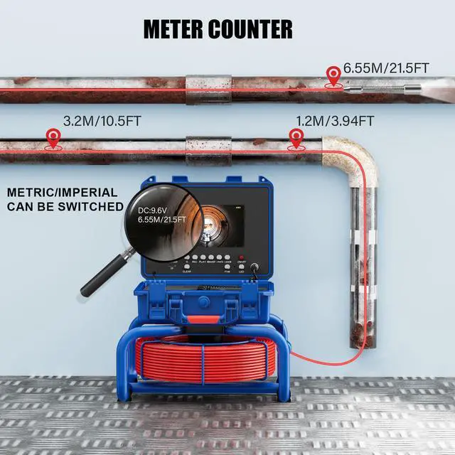 Alt view image 5 of 7 - 7" Screen Sewer Pipe Inspection Camera with Meter Counter And Self-Leveling DVR