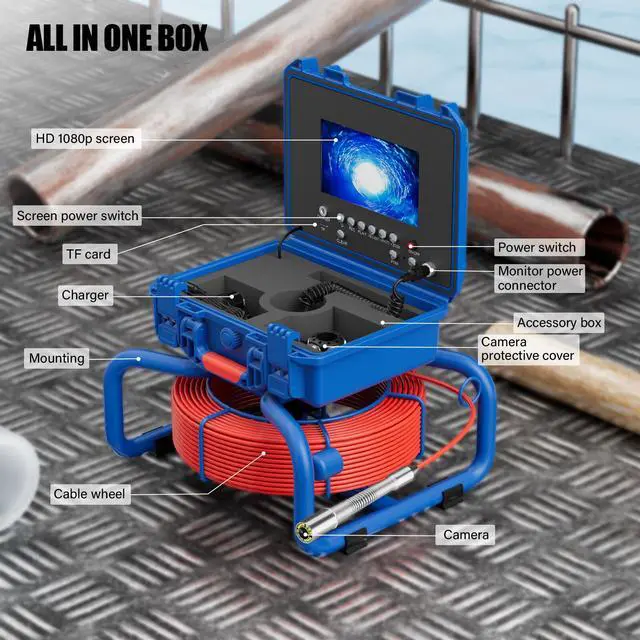 Alt view image 6 of 7 - 7" Screen Sewer Pipe Inspection Camera with Meter Counter And Self-Leveling DVR