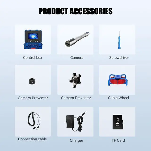 Alt view image 7 of 7 - 7" Screen Sewer Pipe Inspection Camera with Meter Counter And Self-Leveling DVR