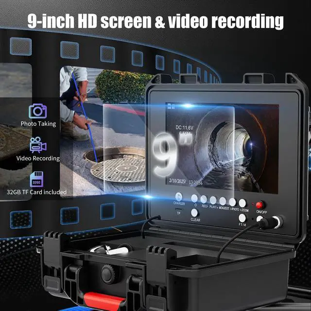 Alt view image 2 of 7 - 9" Monitor Tube Inspection Camera 512Hz Tube Locator 7mm Diameter Endoscope