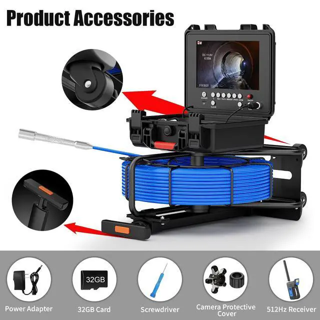 Alt view image 7 of 7 - 9" Monitor Tube Inspection Camera 512Hz Tube Locator 7mm Diameter Endoscope
