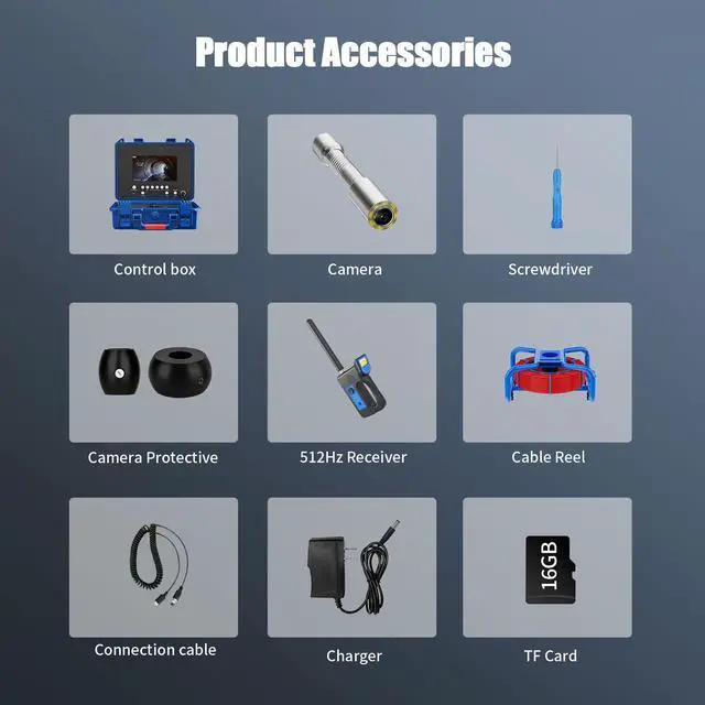 Alt view image 7 of 7 - 7 Inch Monitor Pipe Inspection Endoscope Video Camera With and 512HZ Locator